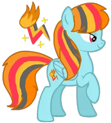 Size: 915x1012 | Tagged: safe, artist:徐詩珮, derpibooru import, oc, oc:flare fire, unofficial characters only, pegasus, pony, female, image, lidded eyes, magical lesbian spawn, magical threesome spawn, mare, offspring, parent:daring do, parent:rainbow dash, parent:spitfire, parents:daringdash, parents:daringdashfire, parents:daringfire, parents:spitdash, png, raised hoof, simple background, solo, transparent background