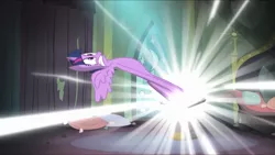 Size: 1136x640 | Tagged: safe, derpibooru import, screencap, twilight sparkle, twilight sparkle (alicorn), alicorn, pony, power ponies (episode), book, comic book, cute, faic, female, great moments in animation, gritted teeth, image, png, portal, smear frame, solo, teeth, twiabetes