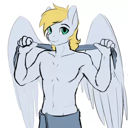 Size: 1200x1200 | Tagged: suggestive, artist:d-lowell, derpibooru import, oc, oc:cutting chipset, unofficial characters only, anthro, pegasus, bare chest, chest, image, looking at you, male, png, simple background, sketch, solo, solo male, towel, white background