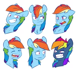 Size: 4092x3746 | Tagged: safe, artist:chub-wub, derpibooru import, rainbow dash, pegasus, pony, secrets and pies, bust, cute, cute little fangs, dashabetes, dashstorm, evil grin, evil pie hater dash, eyes closed, fangs, female, grin, gritted teeth, high res, image, jpeg, mare, multeity, open mouth, sharp teeth, simple background, smiling, solo, teeth, white background