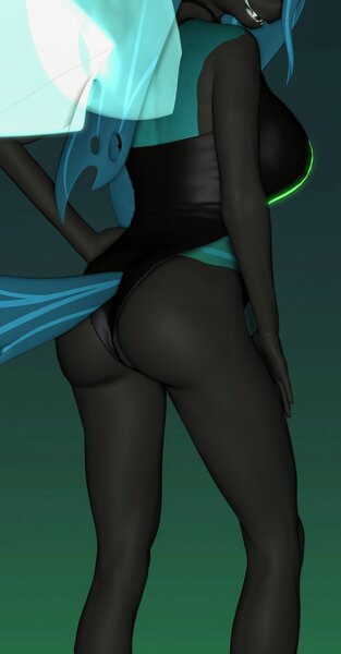 Size: 1226x2351 | Tagged: suggestive, artist:helioseusebio, derpibooru import, part of a set, queen chrysalis, anthro, changeling, 3d, breasts, bugbutt, butt, clothes, female, image, jpeg, one-piece swimsuit, solo, solo female, swimsuit