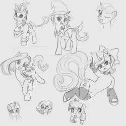 Size: 2000x2000 | Tagged: safe, artist:nucke23, derpibooru import, earth pony, pony, unicorn, 4chan, bust, female, image, mare, monochrome, png, practice, sketch