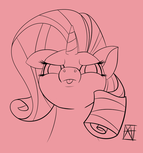 Size: 2480x2651 | Tagged: safe, artist:naen, derpibooru import, rarity, pony, unicorn, :p, angry, cute, female, image, lineart, looking at you, mare, minimalist, modern art, pink background, png, raribetes, simple background, solo, tongue out