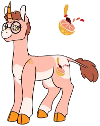 Size: 1379x1739 | Tagged: safe, artist:eonionic, derpibooru import, oc, oc:grapefruit autumn, pony, unicorn, ambiguous gender, glasses, image, png, simple background, solo, transparent background