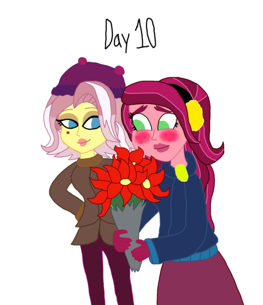 Size: 1280x1485 | Tagged: safe, artist:horroraceman93, derpibooru import, gloriosa daisy, vignette valencia, equestria girls, blushing, female, gloriette, image, lesbian, png, poinsettia, shipping, simple background, transparent background