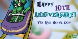 Size: 1008x506 | Tagged: safe, artist:pew-screw, derpibooru import, oc, oc:anon, oc:anonpone, pony, anniversary, female, happy, happy birthday mlp:fim, image, mlp fim's tenth anniversary, png, roller coaster, scared, the ride never ends