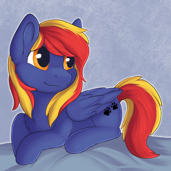 Size: 2048x2048 | Tagged: safe, artist:dbleki, derpibooru import, oc, oc:phoenixstar, pegasus, pony, bed, commission, cute, fluffy, image, lying, lying down, png, prone, smiling, solo, your character here