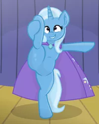 Size: 800x1000 | Tagged: safe, artist:grapefruitface1, derpibooru import, trixie, pony, unicorn, base used, bipedal, cape, clothes, happy, holding leg, hoof hold, image, png, smiling, solo, standing, standing on one leg, standing splits, trixie's cape