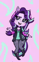 Size: 1239x1945 | Tagged: safe, artist:ameliacostanza, derpibooru import, starlight glimmer, equestria girls, mirror magic, spoiler:eqg specials, beanie, boots, clothes, cute, female, glimmerbetes, hat, image, jpeg, open mouth, pants, ponied up, shirt, shoes, solo, torn clothes, vest, watch, wristwatch