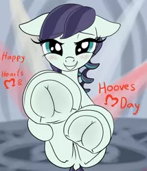 Size: 3600x4200 | Tagged: suggestive, artist:littlenaughtypony, derpibooru import, coloratura, earth pony, pony, blushing, commission, female, fetish, floppy ears, frog (hoof), hearts and hooves day, hoof fetish, hoofbutt, image, jpeg, looking at you, rara, smiling, solo, teeth, underhoof, your character here