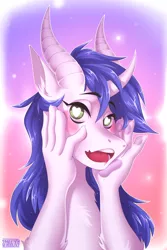 Size: 3000x4500 | Tagged: safe, artist:sparklyon3, derpibooru import, oc, anthro, draconequus, ahegao, bust, commission, image, open mouth, png, portrait, solo, tongue out