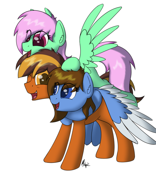 Size: 1500x1700 | Tagged: safe, artist:ponynamedmixtape, derpibooru import, oc, oc:b-side, oc:mixtape, oc:playlist, unofficial characters only, earth pony, pegasus, family, father and child, father and daughter, female, hug, image, male, offspring, older, png, siblings, sisters