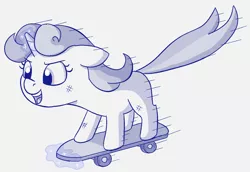 Size: 1522x1048 | Tagged: safe, artist:heretichesh, derpibooru import, sweetie belle, pony, unicorn, cool, female, filly, image, magic, magic aura, nyoom, png, rad, skateboard, solo, speed, speedy belle, sweetie belle's magic brings a great big smile