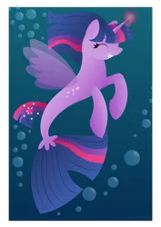 Size: 2059x2912 | Tagged: safe, artist:lavenderrain24, derpibooru import, twilight sparkle, twilight sparkle (alicorn), alicorn, pony, seapony (g4), blue background, bubble, clothes, dorsal fin, eyes closed, female, fin wings, fish tail, flowing mane, flowing tail, glowing horn, horn, image, png, seaponified, seapony twilight, see-through, simple background, smiling, solo, species swap, tail, underwater, water, wings