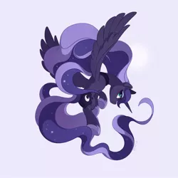 Size: 2000x2000 | Tagged: safe, artist:drtuo4, derpibooru import, princess luna, alicorn, pony, blue background, female, high res, image, jpeg, mare, profile, simple background, solo, spread wings, wings