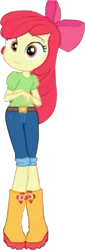 Size: 543x1600 | Tagged: safe, derpibooru import, edit, edited screencap, screencap, apple bloom, human, equestria girls, equestria girls series, holidays unwrapped, spoiler:eqg series (season 2), adorabloom, apple bloom's bow, background removed, boots, bow, clothes, cropped, cute, female, hair bow, image, jeans, not a vector, pants, png, rain boots, shirt, shoes, solo, the cider louse fools