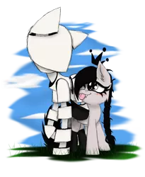 Size: 900x1100 | Tagged: safe, artist:didun850, derpibooru import, oc, oc:den (silent hill), oc:midnight shade, unofficial characters only, bat pony, pony, bat pony oc, bat wings, blushing, braid, crown, duo, image, jewelry, mannequin, png, regalia, simple background, tongue out, transparent background, wings