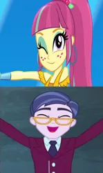 Size: 1280x2154 | Tagged: safe, derpibooru import, clayton potter, larry cooper, sour sweet, dance magic, equestria girls, friendship games, spoiler:eqg specials, claytonsweet, female, image, male, one eye closed, png, shipping, shipping domino, straight, wink