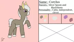 Size: 1280x720 | Tagged: safe, artist:schumette14, derpibooru import, oc, oc:corylus, deer, hybrid, first design, image, interspecies offspring, jpeg, next generation, offspring, parent:blackthorn, parents:blackspoon, parent:silver spoon, parents:silverthorn