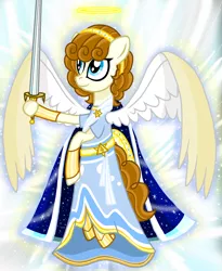 Size: 900x1100 | Tagged: safe, artist:katya, derpibooru import, edit, pegasus, pony, angel, angelic wings, beautiful, clothes, image, png, robes, sword, weapon, wings