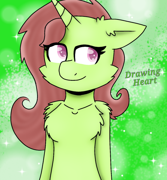 Size: 1027x1108 | Tagged: safe, artist:oliviatheangelfox, derpibooru import, oc, oc:drawing heart, unofficial characters only, pony, unicorn, abstract background, bust, chest fluff, image, png, smiling, solo