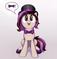 Size: 1579x1637 | Tagged: safe, artist:thebowtieone, derpibooru import, oc, oc:bowtie, earth pony, pony, bowtie, cute, female, gradient background, hat, image, mare, ocbetes, pictogram, png, solo, top hat