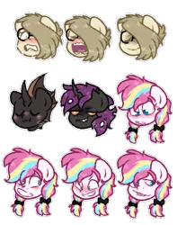 Size: 620x786 | Tagged: safe, artist:silentwolf-oficial, derpibooru import, changeling queen oc, oc, unofficial characters only, changeling, changeling queen, earth pony, pony, bust, changeling oc, earth pony oc, expressions, female, glasses, image, multicolored hair, open mouth, png, rainbow hair, simple background, transparent background