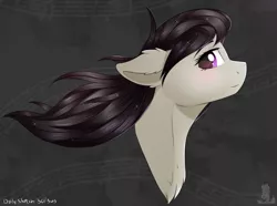 Size: 2682x1993 | Tagged: safe, artist:monsoonvisionz, derpibooru import, octavia melody, pony, bust, chest fluff, ear fluff, female, floppy ears, flowing mane, image, looking at you, mare, music notes, png, portrait, profile, solo, wind, windswept mane