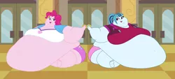 Size: 3200x1440 | Tagged: suggestive, artist:neongothic, derpibooru import, pinkie pie, sonata dusk, equestria girls, bbw, belly, big belly, big breasts, bingo wings, breasts, cafeteria, chubby cheeks, double chin, fat, fat boobs, fat fetish, feet, fetish, food, huge belly, image, immobile, impossibly large belly, impossibly large everything, morbidly obese, obese, piggy pie, png, pudgy pie, sonatubby, ssbbw, taco, weight gain