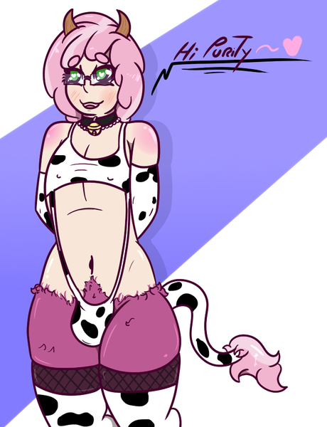 Size: 724x944 | Tagged: questionable, artist:lazerblues, derpibooru import, oc, oc:abacus, satyr, bikini, clothes, cowkini, cowprint, crossdressing, image, offspring, parent:cheerilee, png, string bikini, swimsuit, tail