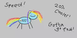 Size: 1360x674 | Tagged: safe, artist:twilyisbestpone, derpibooru import, rainbow dash, pegasus, pony, derpibooru exclusive, female, gotta go fast, gray background, image, intentional spelling error, intentionally bad, mare, png, simple background, smiling, solo, stick pony, stylistic suck, wat