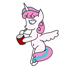Size: 666x666 | Tagged: safe, artist:whistle blossom, derpibooru import, princess flurry heart, alicorn, pony, belly button, eating, female, filly, foal, image, mcdonald's, mcflurry, older, older flurry heart, png, simple background, sitting, solo, transparent background