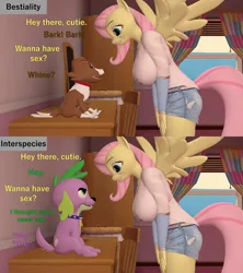 Size: 1920x2160 | Tagged: suggestive, artist:papadragon69, derpibooru import, fluttershy, spike, winona, anthro, dog, pegasus, pony, equestria girls, 3d, bestiality, big breasts, breasts, busty fluttershy, comparison, dialogue, female, fetish, flutternona, flutterspike, flutterzoo, harkness test, image, interspecies, lesbian, male, mare, png, shipping, source filmmaker, spike the dog, straight