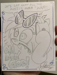 Size: 1536x2048 | Tagged: safe, artist:andypriceart, derpibooru import, vinyl scratch, pony, unicorn, andy you magnificent bastard, cardi b, female, headphones, image, jpeg, mare, pencil drawing, solo, traditional art, wap
