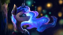 Size: 1920x1080 | Tagged: safe, artist:plainoasis, derpibooru import, princess luna, alicorn, pony, beautiful, bust, crown, crying, ethereal mane, eyes closed, female, image, jewelry, mare, painting, png, portrait, profile, regalia, smiling, solo, teary eyes