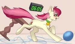 Size: 3000x1740 | Tagged: safe, artist:chibadeer, derpibooru import, roseluck, earth pony, pony, behaving like a cat, collar, commissioner:doom9454, cute, fluffy, image, pet tag, png, pony pet, rosepet, running, yarn, yarn ball