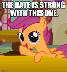 Size: 500x532 | Tagged: safe, derpibooru import, edit, edited screencap, screencap, scootaloo, call of the cutie, caption, cropped, darth sidious, darth vader, image, image macro, imgflip, jpeg, sith, solo, star wars, text