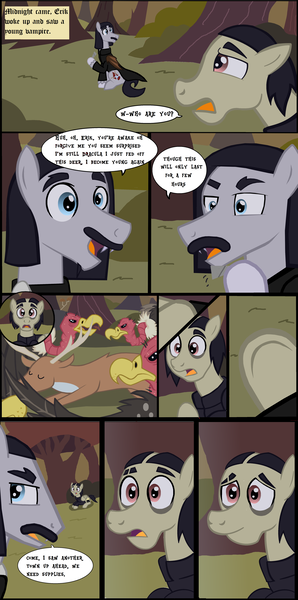 Size: 3304x6648 | Tagged: safe, artist:mr100dragon100, derpibooru import, bird, deer, pegasus, vampire, vulture, comic:a king's journey home, comic, dark forest au's dracula, dark forest au's phantom of the opera (erik), dracula, forest, image, phantom of the opera, png, reupload, surprised, tree, younger