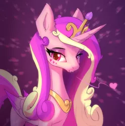 Size: 2008x2036 | Tagged: safe, artist:xbi, derpibooru import, princess cadance, alicorn, pony, abstract background, blowing a kiss, ear fluff, female, floating heart, heart, image, jpeg, looking at you, mare, princess of love, solo