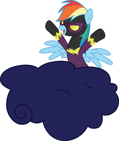 Size: 3000x3550 | Tagged: safe, artist:cloudyglow, derpibooru import, edit, edited screencap, screencap, rainbow dash, pegasus, pony, luna eclipsed, clothes, cloud, costume, female, goggles, image, mare, on a cloud, open mouth, png, raised hoof, shadowbolt dash, shadowbolts, shadowbolts costume, simple background, solo, transparent background