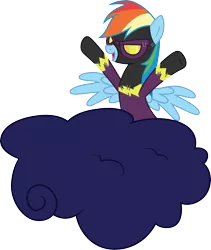 Size: 3000x3550 | Tagged: safe, artist:cloudyglow, derpibooru import, edit, edited screencap, screencap, rainbow dash, pegasus, pony, luna eclipsed, clothes, cloud, costume, female, goggles, image, mare, on a cloud, open mouth, png, raised hoof, shadowbolt dash, shadowbolts, shadowbolts costume, simple background, solo, transparent background