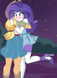 Size: 2916x4000 | Tagged: safe, artist:xjenn9, derpibooru import, applejack, rarity, equestria girls, equestria girls series, rollercoaster of friendship, blushing, female, high res, image, jpeg, legs, lesbian, rarijack, rarity peplum dress, shipping, sketch