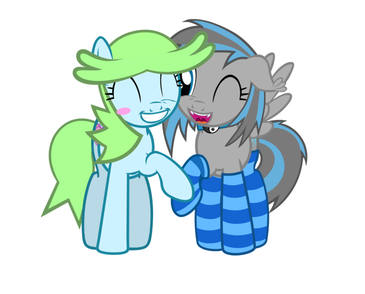 Size: 3000x2419 | Tagged: safe, artist:akakun, derpibooru import, oc, oc:mareana sweetie, oc:smiley beam, unofficial characters only, earth pony, derpibooru community collaboration, 2021 community collab, clothes, earth pony oc, hybrid oc, image, oc x oc, png, shipping, simple background, socks, striped socks, transparent background, vector