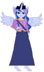 Size: 366x597 | Tagged: safe, artist:loomytyranny, derpibooru import, oc, oc:lunaplanet, alicorn, hybrid, equestria girls, 1000 hours in ms paint, barefoot, crown, equestria, feet, female, image, jewelry, monarch, monarchy, moon, png, ponytail, regalia, sister, tyrant, wings