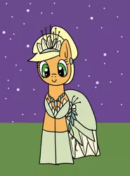 Size: 1184x1600 | Tagged: safe, artist:platinumdrop, derpibooru import, applejack, blonde, clothes, cosplay, costume, disney, dress, gloves, gown, hatless, image, jewelry, missing accessory, png, request, solo, the princess and the frog, tiana, tiara