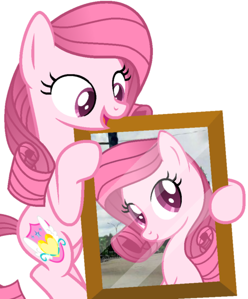 Size: 816x983 | Tagged: safe, artist:muhammad yunus, derpibooru import, oc, oc:annisa trihapsari, unofficial characters only, earth pony, pony, base used, duo, earth pony oc, female, image, irl, mare, medibang paint, not rarity, open mouth, photo, pink body, pink hair, png, simple background, smiling, transparent background, vector