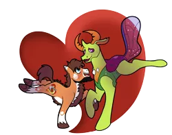 Size: 1900x1500 | Tagged: safe, artist:radicalhat, derpibooru import, thorax, oc, oc:heart chaser, changedling, changeling, earth pony, pony, canon x oc, couple, gay, heart, holding hooves, image, king thorax, male, png