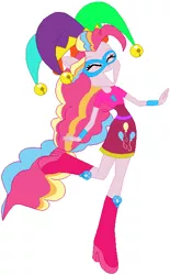 Size: 381x616 | Tagged: safe, artist:selenaede, artist:user15432, derpibooru import, pinkie pie, human, equestria girls, base used, boots, clothes, dress, element of laughter, hat, high heel boots, high heels, image, mask, multicolored hair, pink dress, png, ponied up, rainbow hair, rainbow power, rainbow power-ified, shoes, simple background, solo, superhero, superhero costume, white background