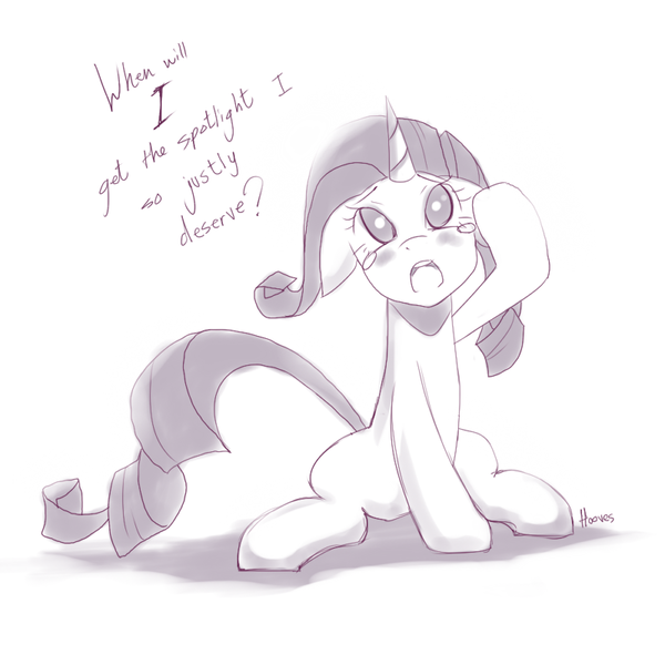 Size: 800x800 | Tagged: safe, artist:derpiihooves, derpibooru import, rarity, pony, unicorn, female, grayscale, image, mare, marshmelodrama, monochrome, no pupils, png, rarity being rarity, sketch, solo, teary eyes