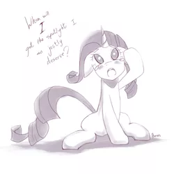 Size: 800x800 | Tagged: safe, artist:derpiihooves, derpibooru import, rarity, pony, unicorn, female, grayscale, image, mare, marshmelodrama, monochrome, no pupils, png, rarity being rarity, sketch, solo, teary eyes